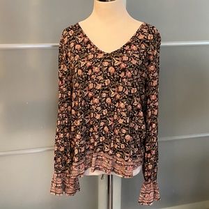 Lucky Brand Women's Floral Print Cinched Sleeve Peasant Top
